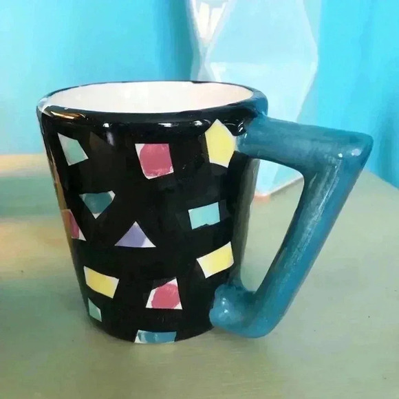 4 Handmade Mugs Ceramic Black & Multicolor Dots - Picture 8 of 8